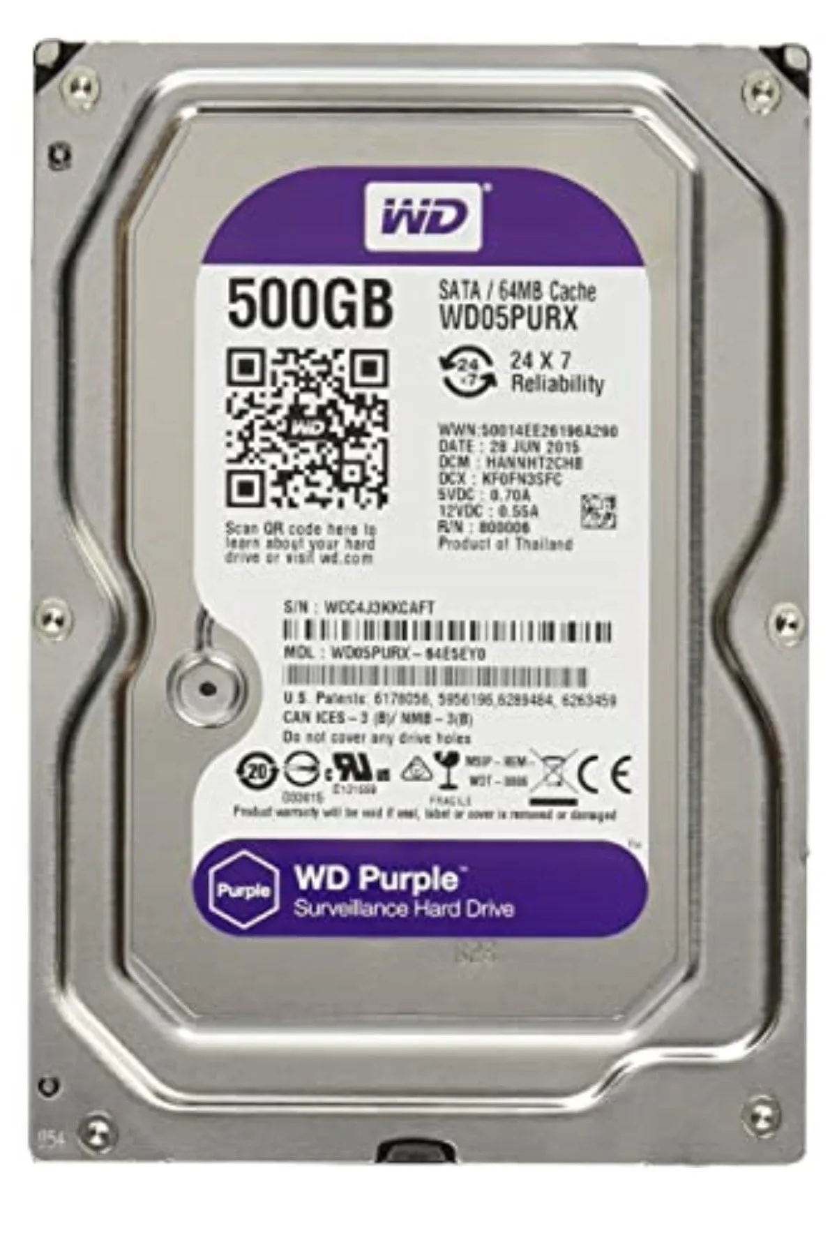 WESTERN DIGITAL Wd Purple 500 Gb 3.5" 7200 Rpm Sata3 Güvenlik Harddisk Hdd 7/24 Pc