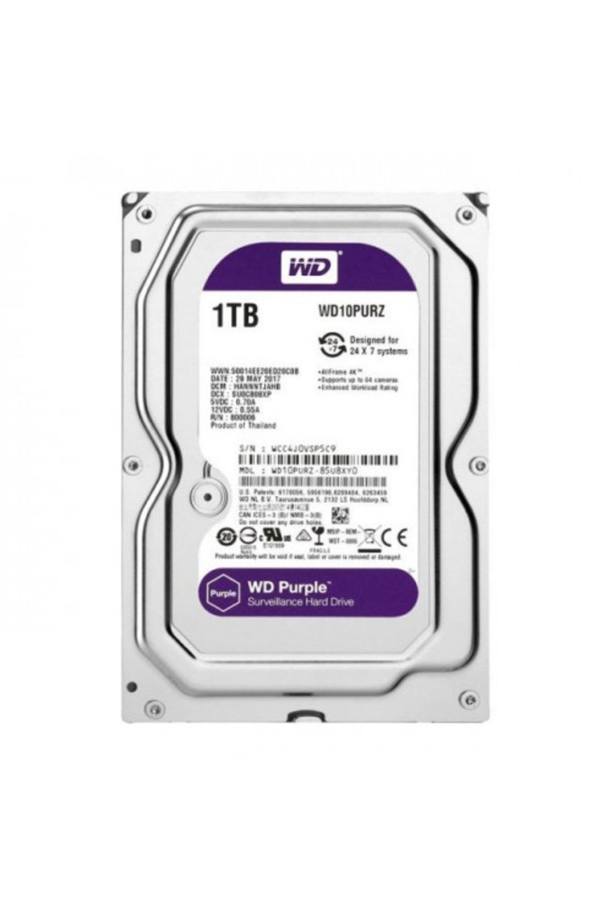 WD Wd Purple Wd10purz 3,5&quot 1tb, 64mb, 5400 Rpm, 724 Güvenlik Hdd