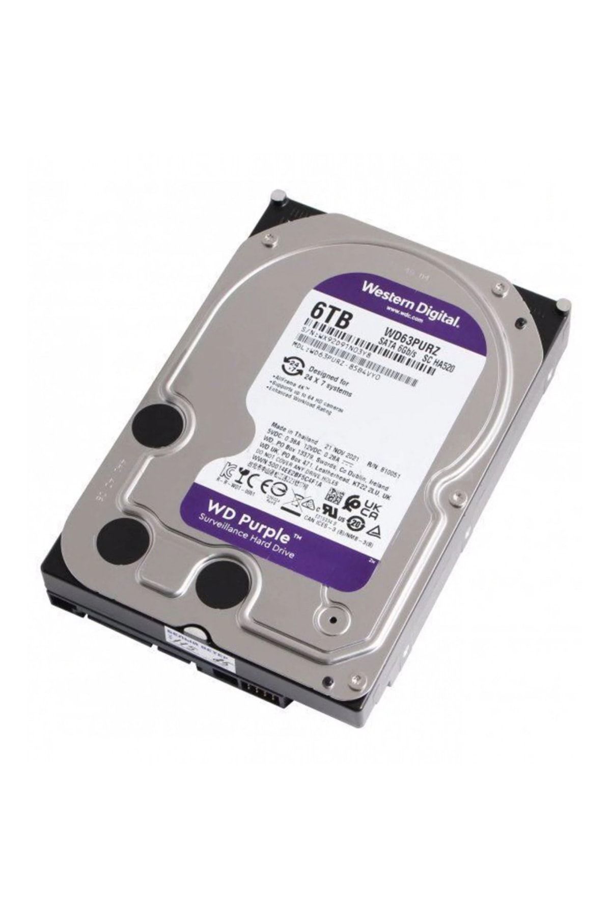 Western Wd Purple, Wd63purz, 3.5", 6tb, 256mb, 5400 Rpm, 7/24 Güvenlik, Hdd