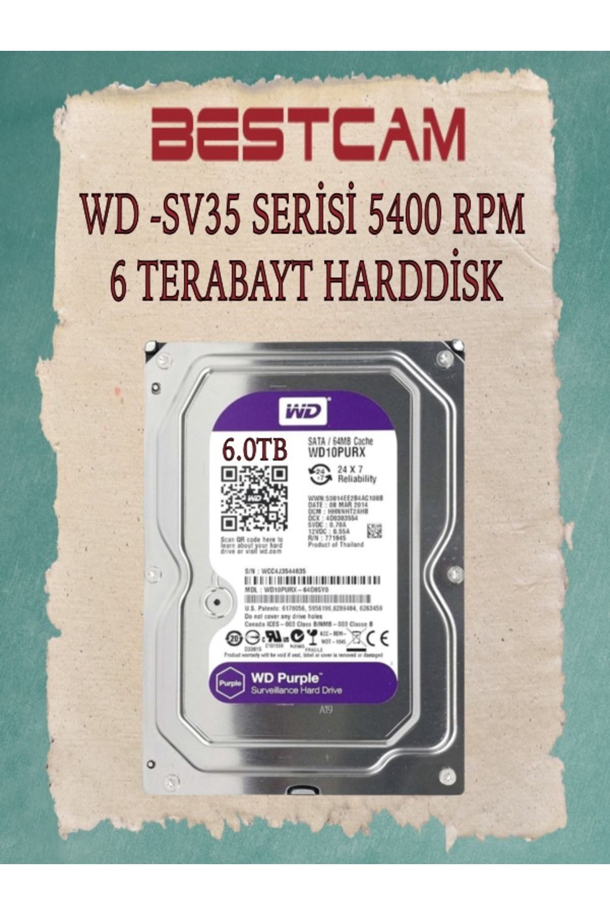 BESTCAM WD-SV35 Serisi 5400 RPM 6 TB Hard Disk 2 Yıl Birebir Değişim Garantisi