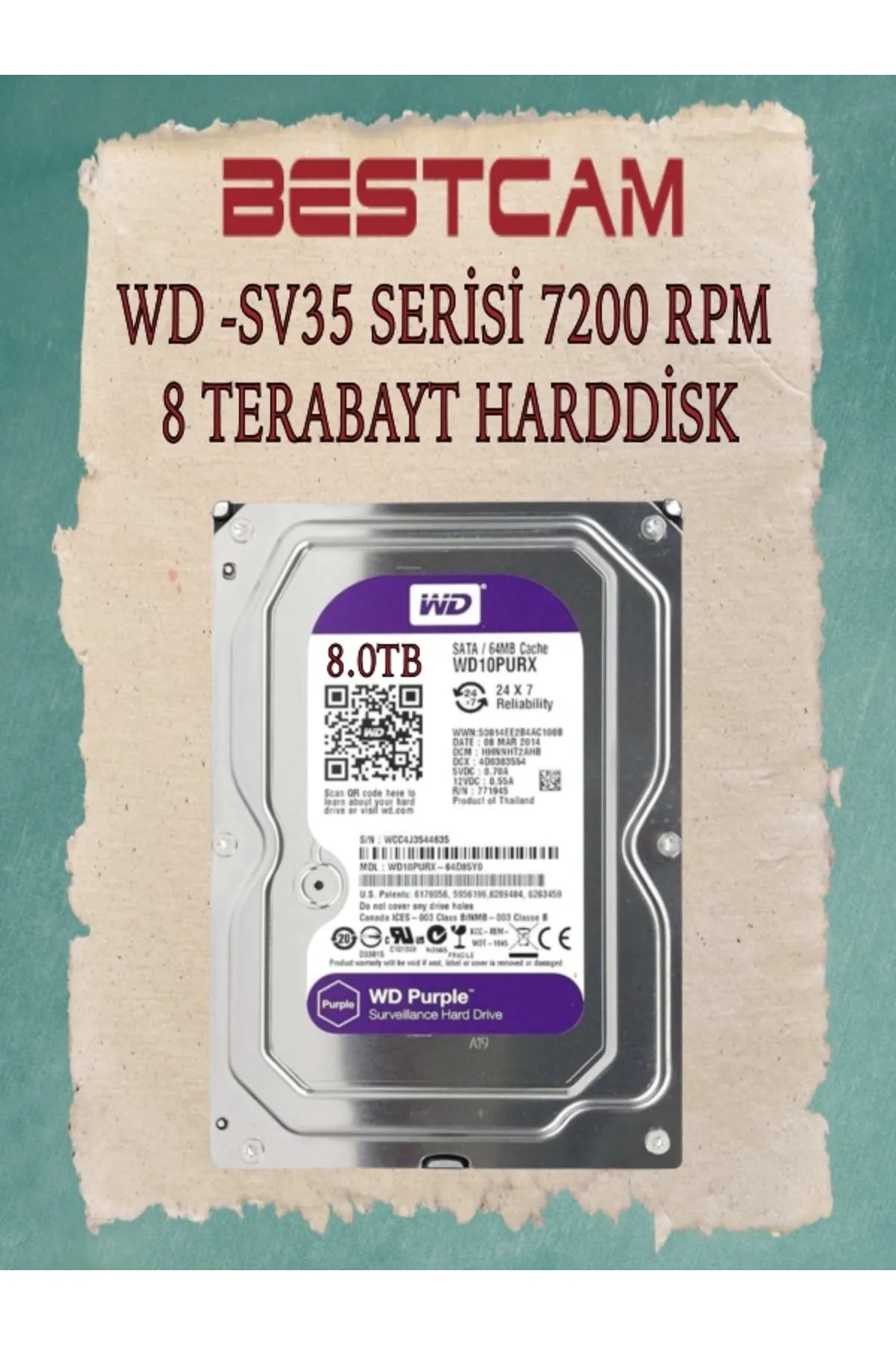 BESTCAM WD-SV35 Serisi 7200 RPM 8 TB Hard Disk 2 Yıl Birebir Değişim Garantisi