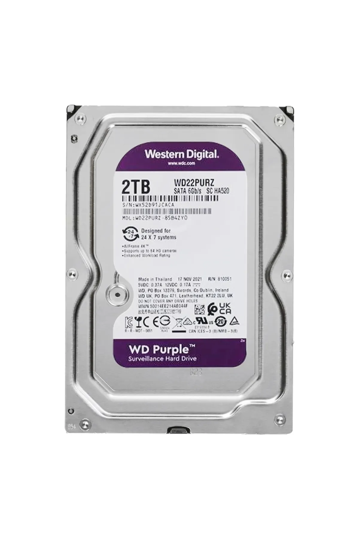 WD Western Dıgıtal Purple 22purz 2 Tb Sata 6gb/s 7/24 Güvenlik Harddısk (4533)