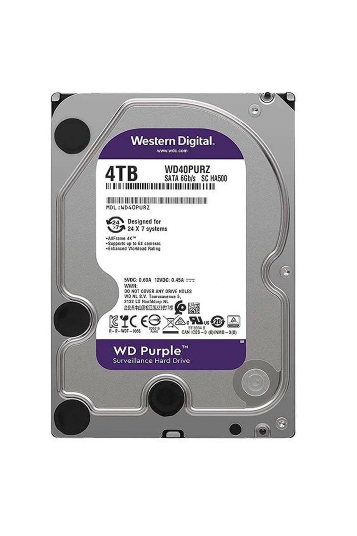 ProstarTeknoloji Western Digital 4 Tb 3.5 Wd 5400rpm 64mb Purple Wd40purz 7/24 Güvenlik Harddiski