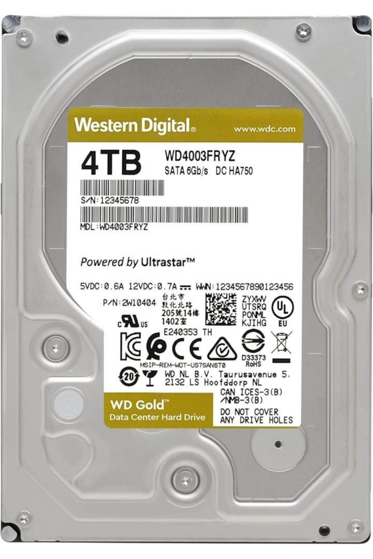 WD Western Digital Gold 4003fryz Sata 3.0 7200 Rpm 3.5" 4 Tb Harddisk