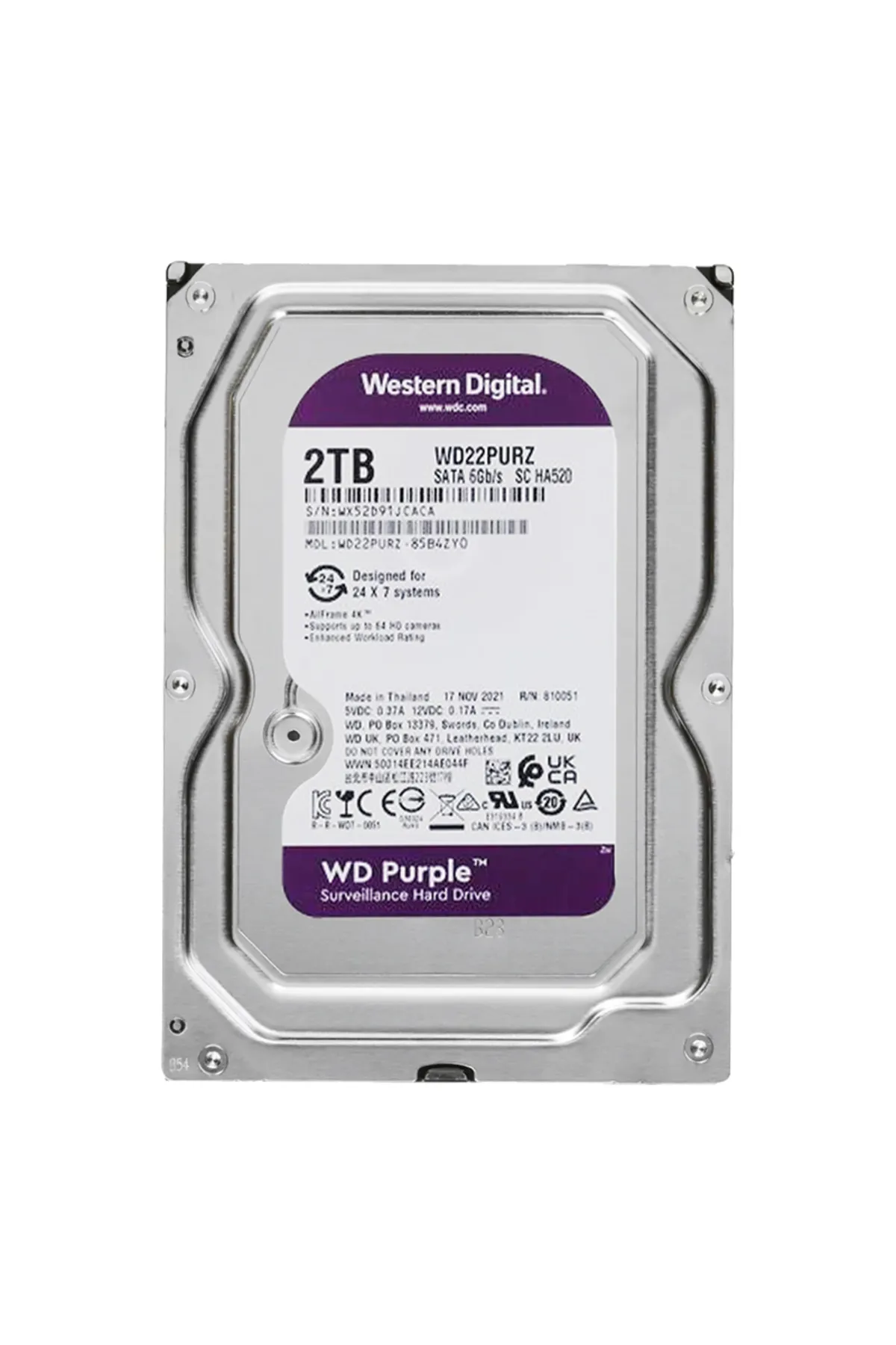 Go İthalat WESTERN DIGITAL PURPLE WD22PURZ 2 TB SATA 6GB/S 7/24 GÜVENLİK HARDDISK (4199)