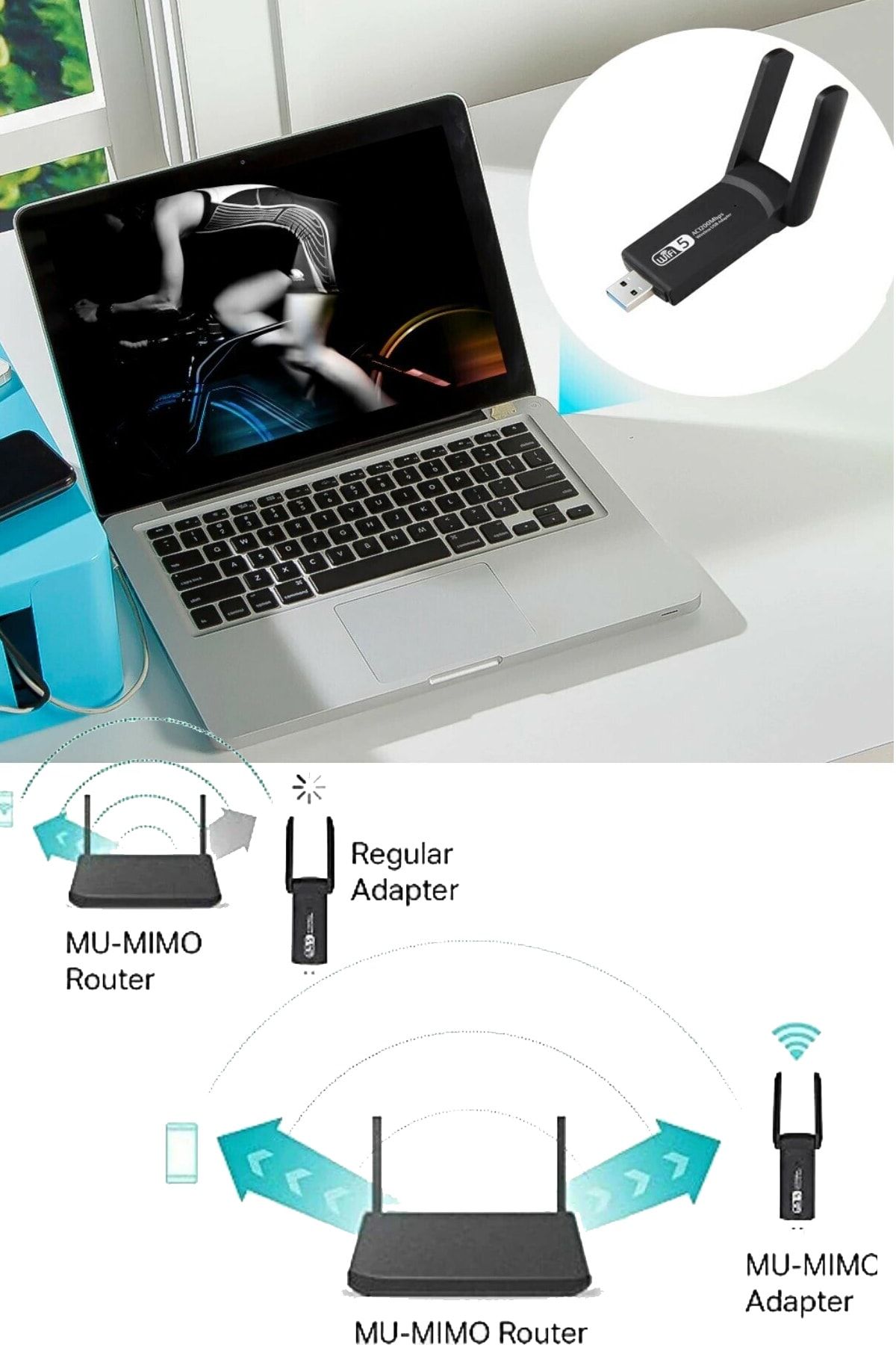 Modaba Wifi 5 Ac1200 Mbps Dual Band Usb 3.0 Adaptör Kablosuz Wifi Alıcı