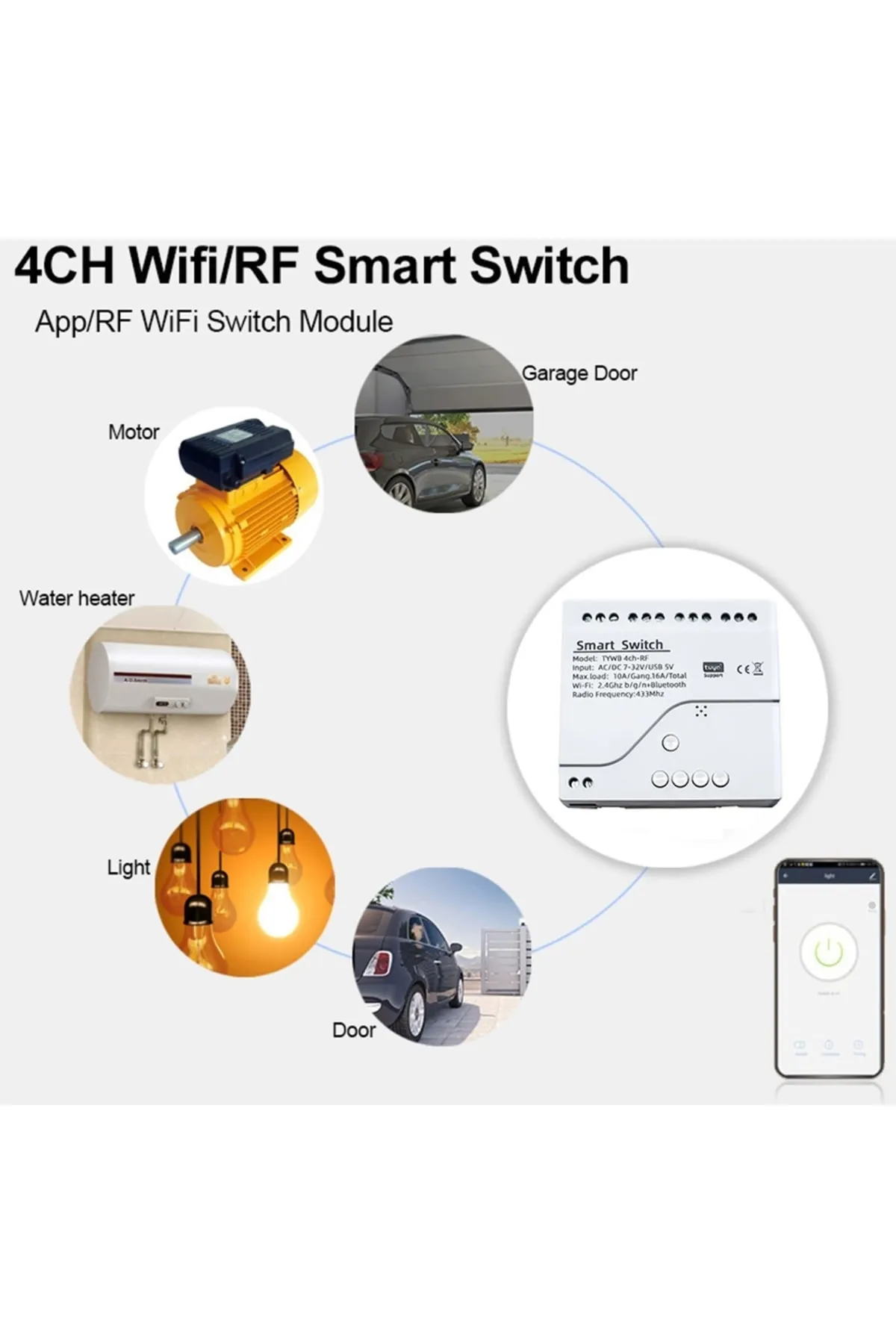 BENİMOLMALI Wifi Kablosuz Anahtarı Akıllı Modül 4ch Dc5v 12v 32v 24v 110v 220v İle Çalışır