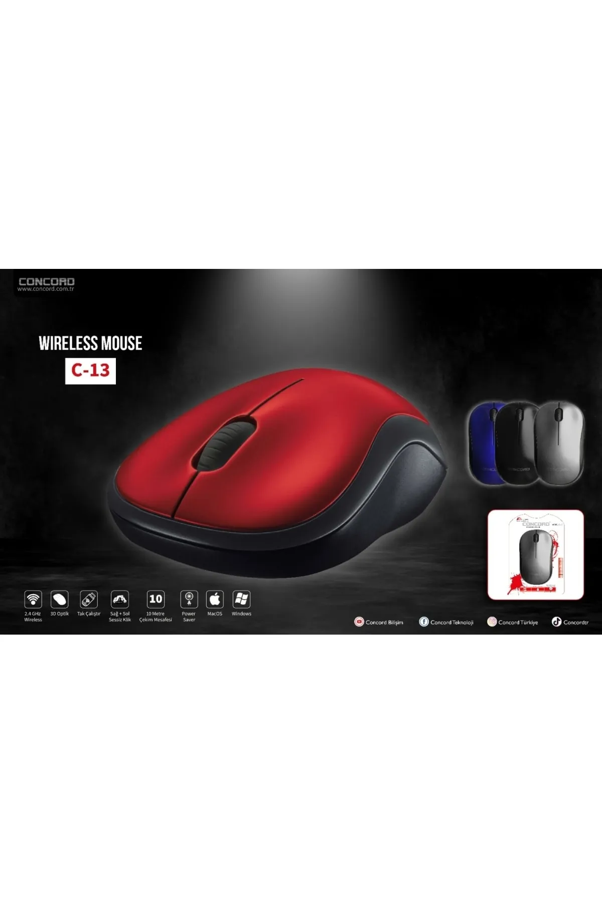 Concord Wireless 1200 Dpı Kablosuz Optik Mouse - Kablosuz Mause C-13 Siyah