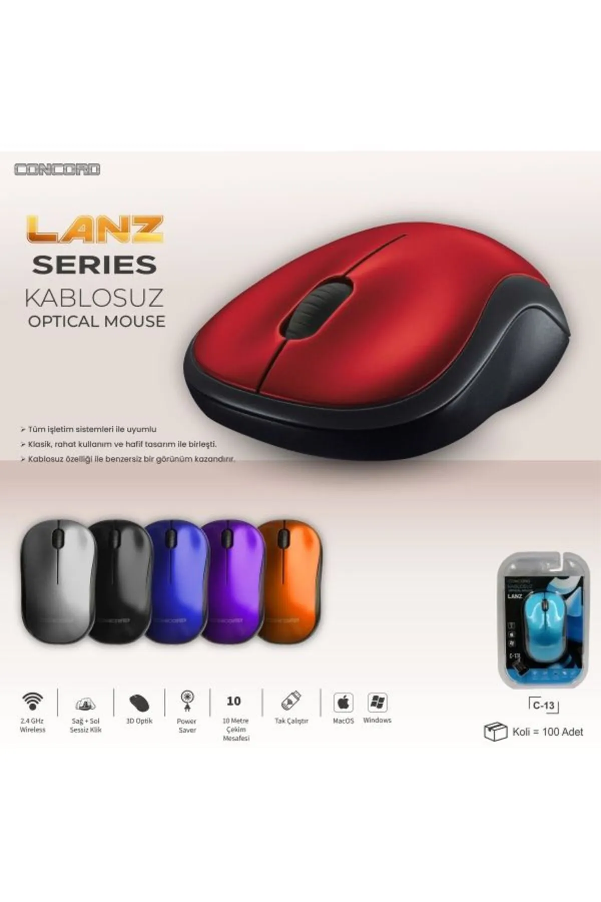 Concord Wireless 1200 Dpı Kablosuz Optik Mouse - Kablosuz Mause