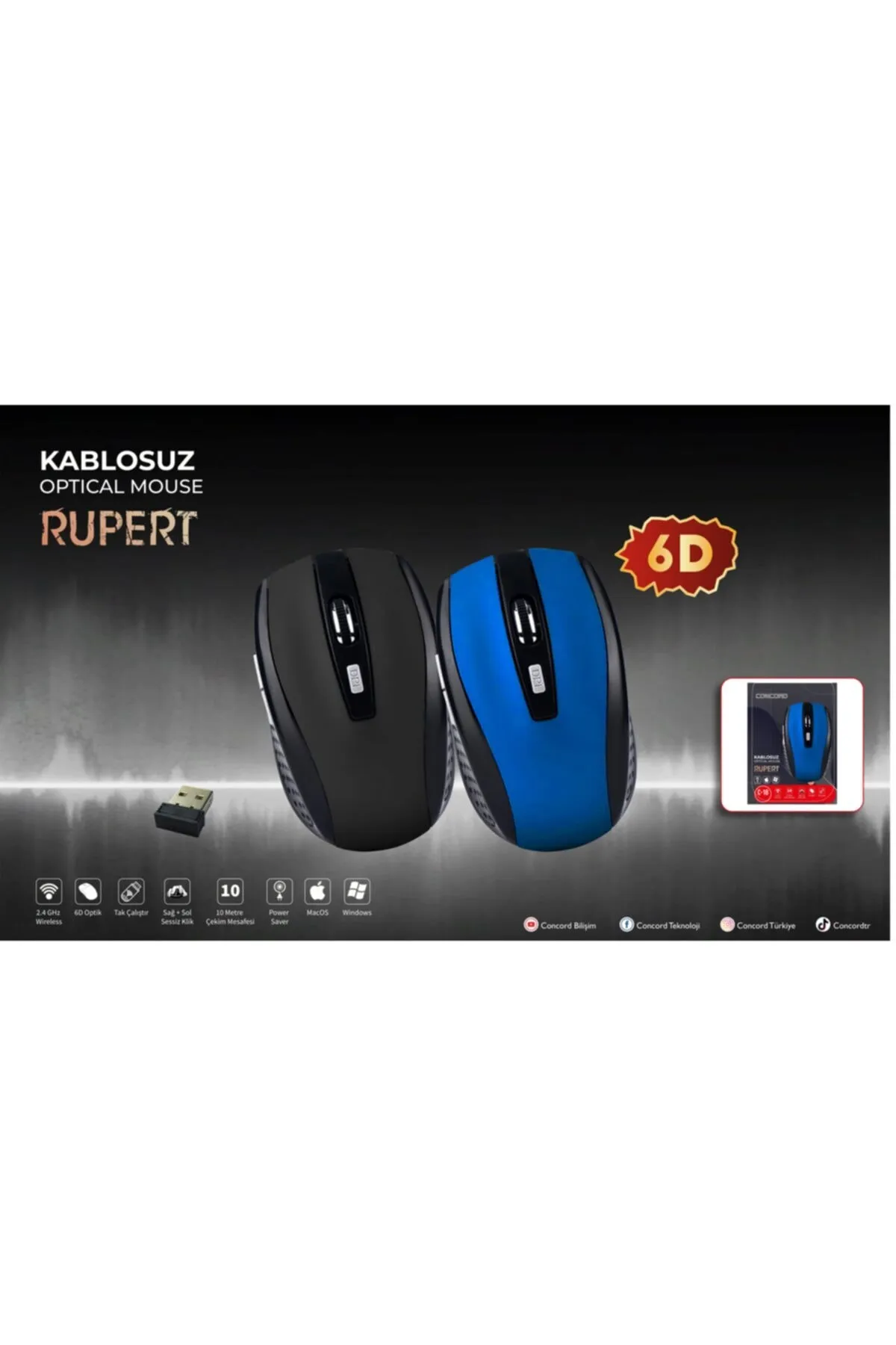 Concord Wireless 1600 Dpı Kablosuz Optik Mouse 6d Kablosuz Mause C-18 Gri