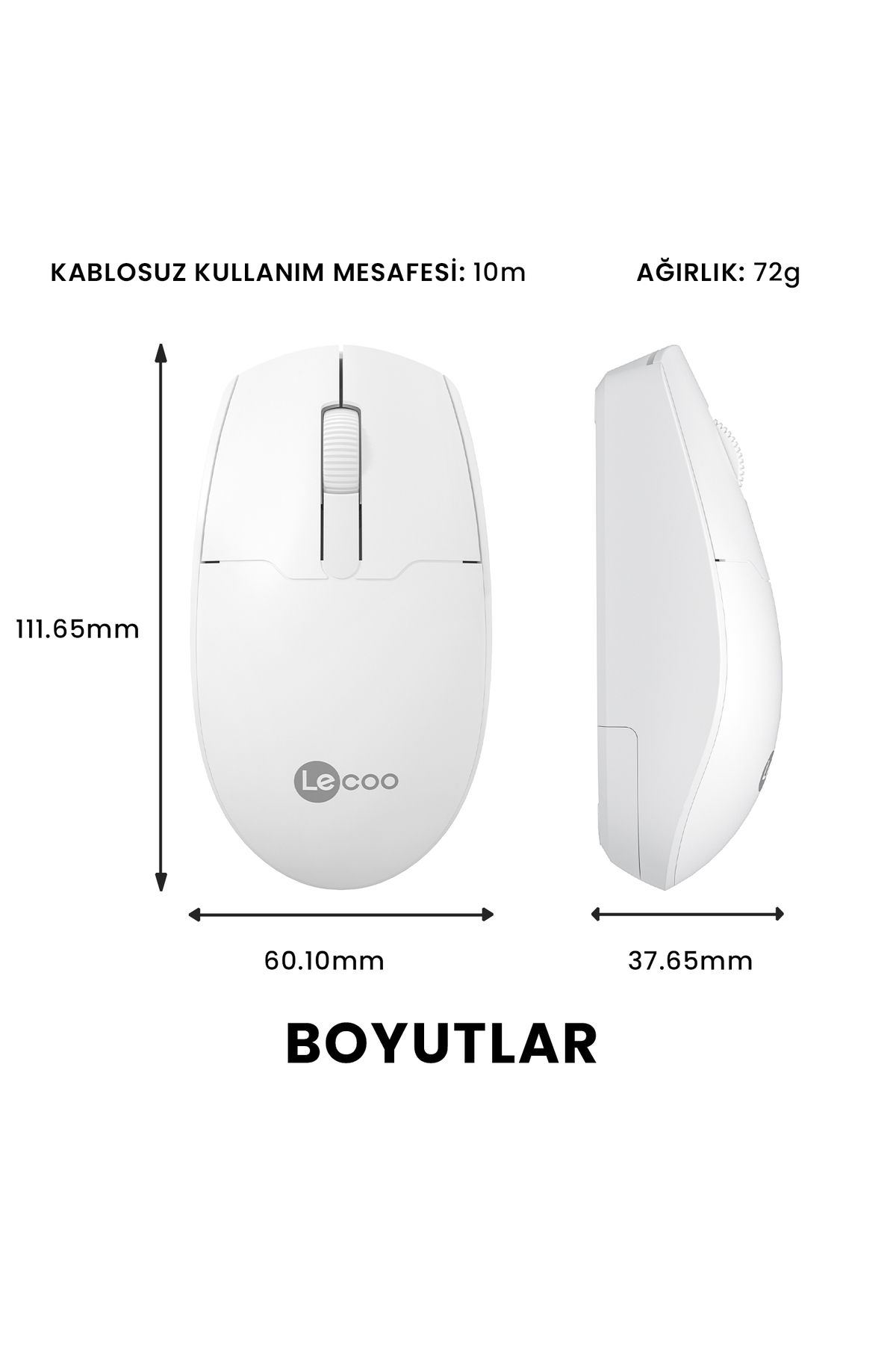 Lecoo Ws204 Kablosuz 1200dpı 3 Tuşlu Optik Mouse Beyaz