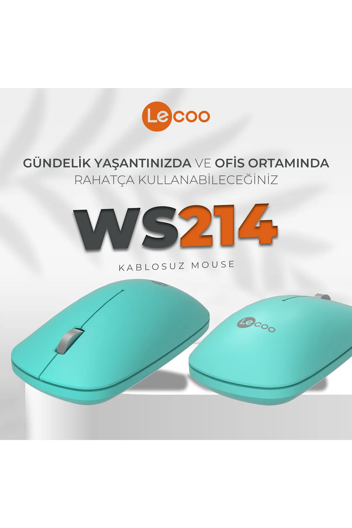 Lecoo Ws214 Kablosuz 1200dpı 3 Tuşlu Sessiz Dizüstü, Pc, Mac Için, Usb Alıcı Ile Optik Mouse Turkuaz