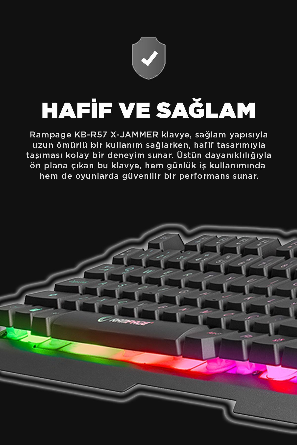 Rampage X-Jammer Klavye KB-R57 Oyuncu Rainbow Aydınlatmalı USB Türkçe