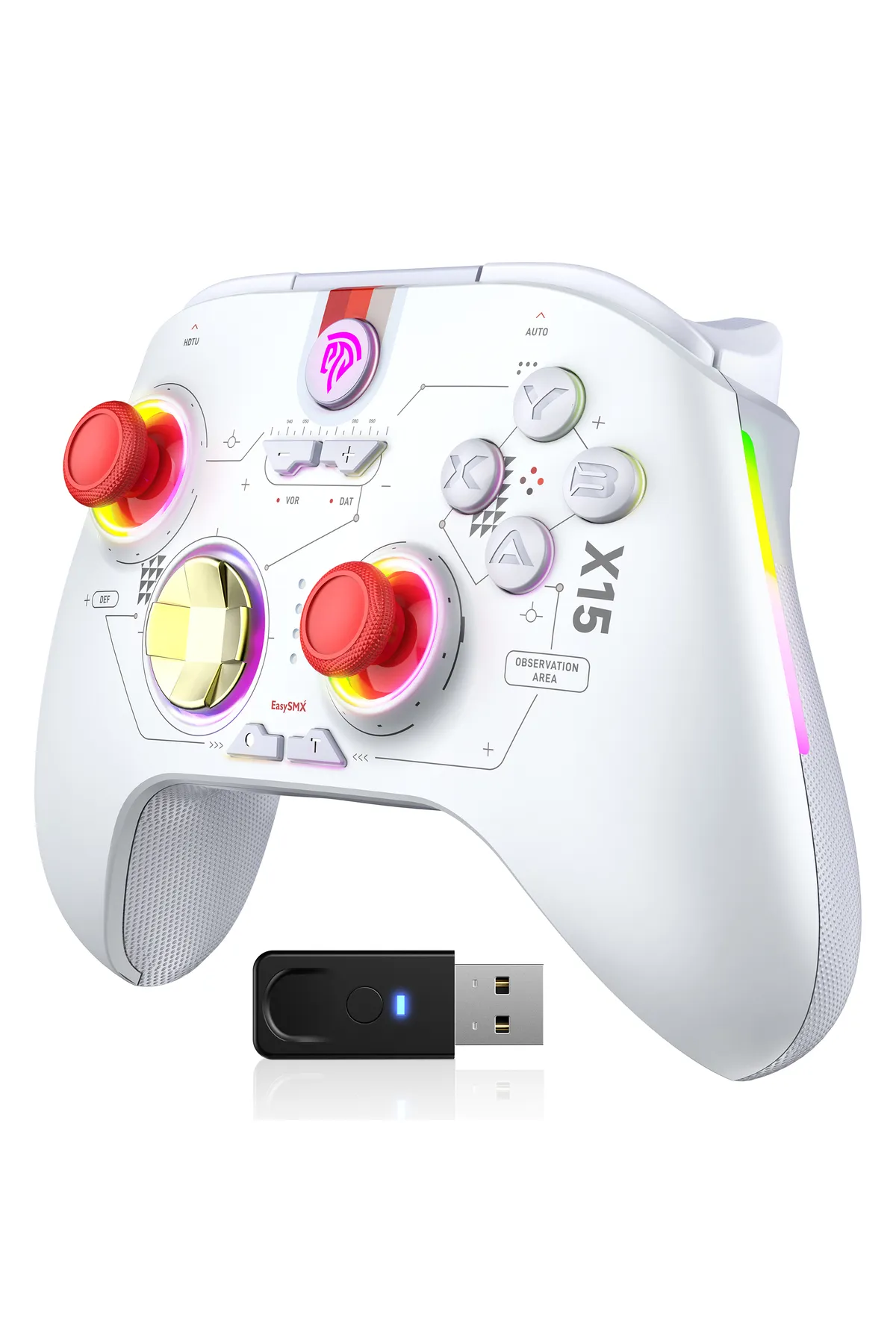 EasySMX X15 - Kablosuz Gamepad - Hall Effect Stick - Hall Triggers - Drift & Dead - RGB- PC, - Beyaz