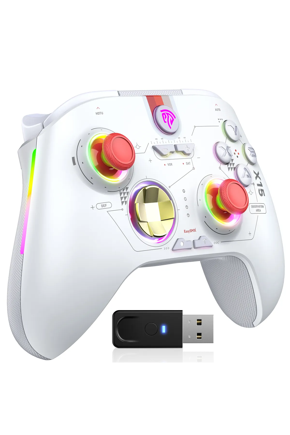 EasySMX X15 - Kablosuz Gamepad - Hall Effect Stick - Hall Triggers - Drift & Dead - RGB- PC, - Beyaz