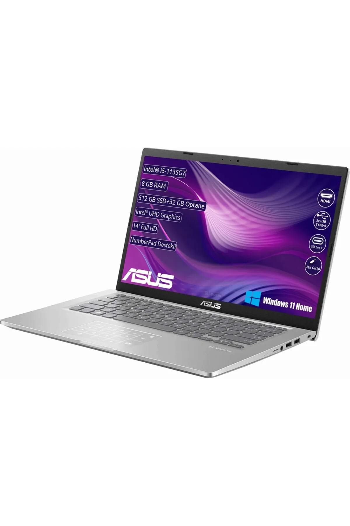 WOLF BİLİŞİM X415E İntel Core i5 1135G7 8 GB 512 GB SSD  14" FHD Windows 11 X415EA-EK663W