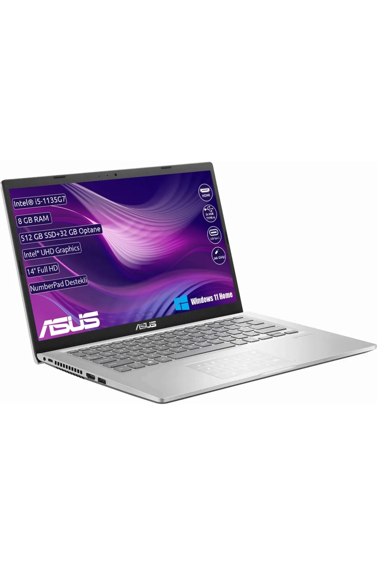 WOLF BİLİŞİM X415E İntel Core i5 1135G7 8 GB 512 GB SSD  14" FHD Windows 11 X415EA-EK663W