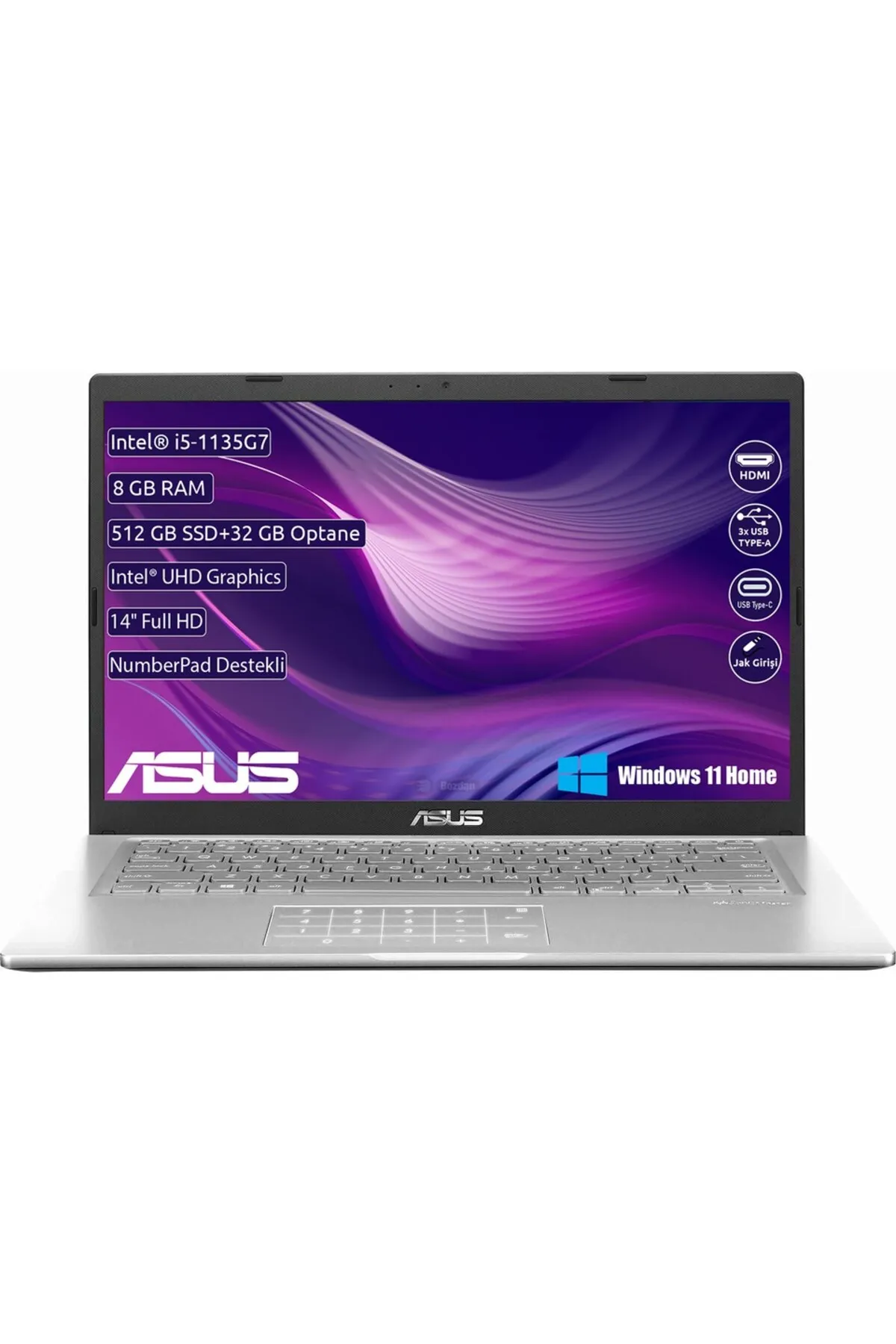 WOLF BİLİŞİM X415E İntel Core i5 1135G7 8 GB 512 GB SSD  14" FHD Windows 11 X415EA-EK663W