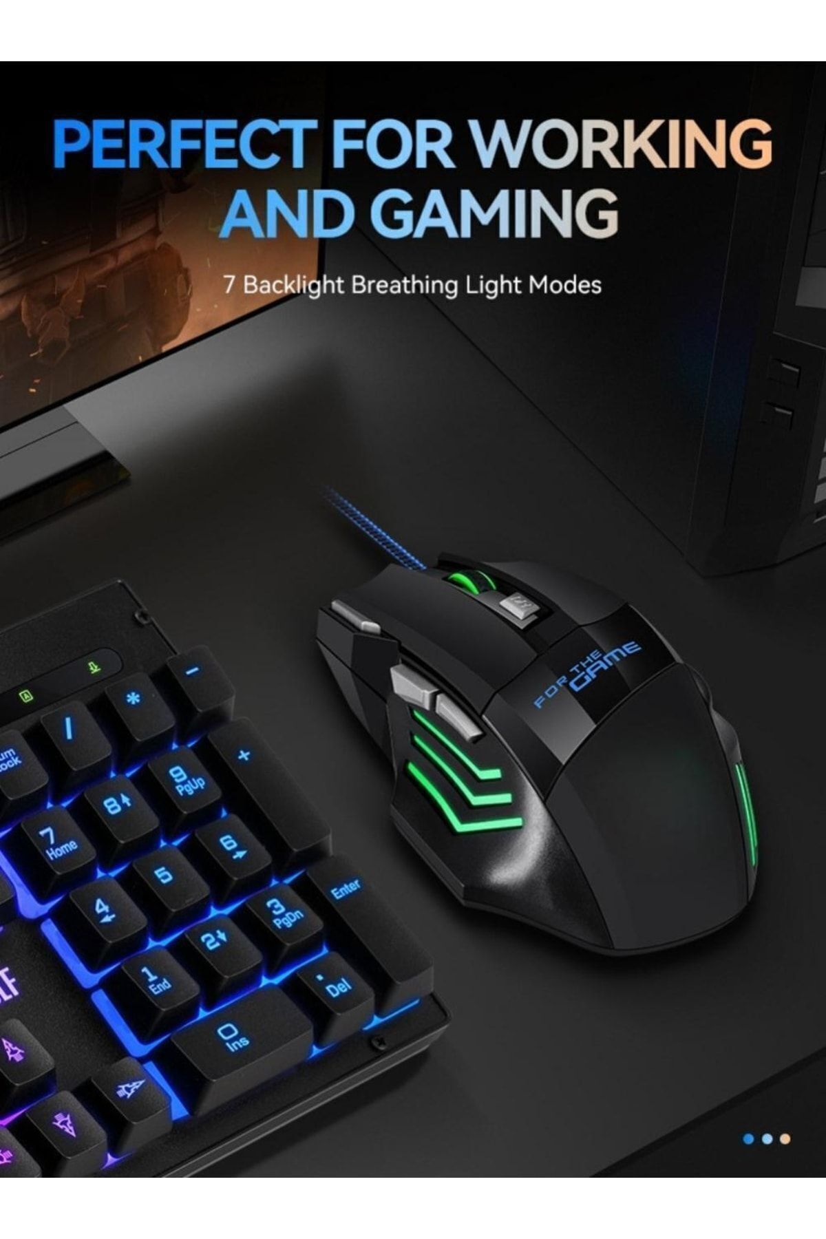 Zineets X7 3200 Dpi Usb Kablolu Mavi Siyah Gaming Optik Işıklı Rgb Mouse Ve Oyuncu Mousepad Seti 7 Tuşlu