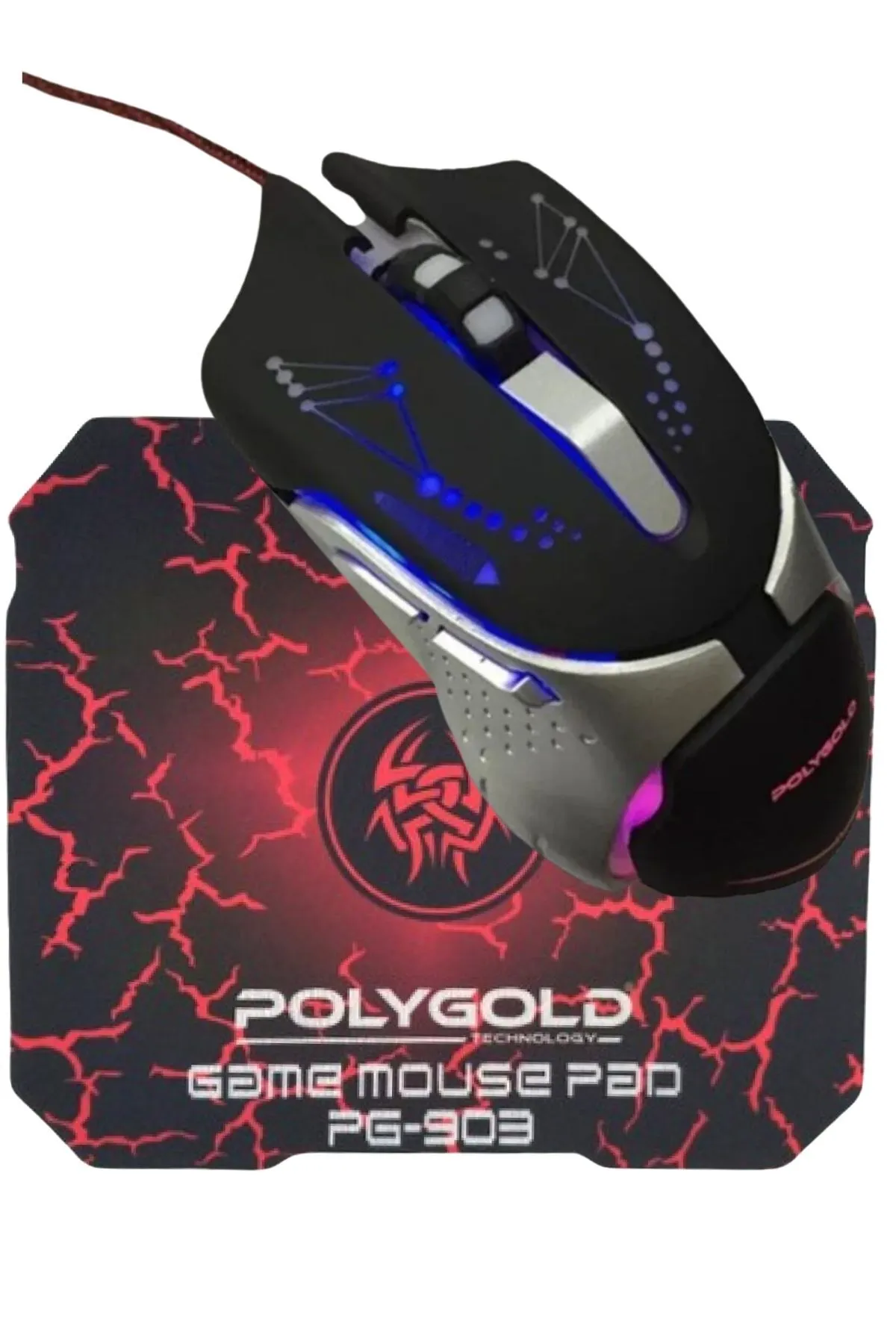 Polygold X7 Işıklı Oyuncu Mouse Mousepad Seti Gaming  Kırmızı Büyük Boy Mousepad