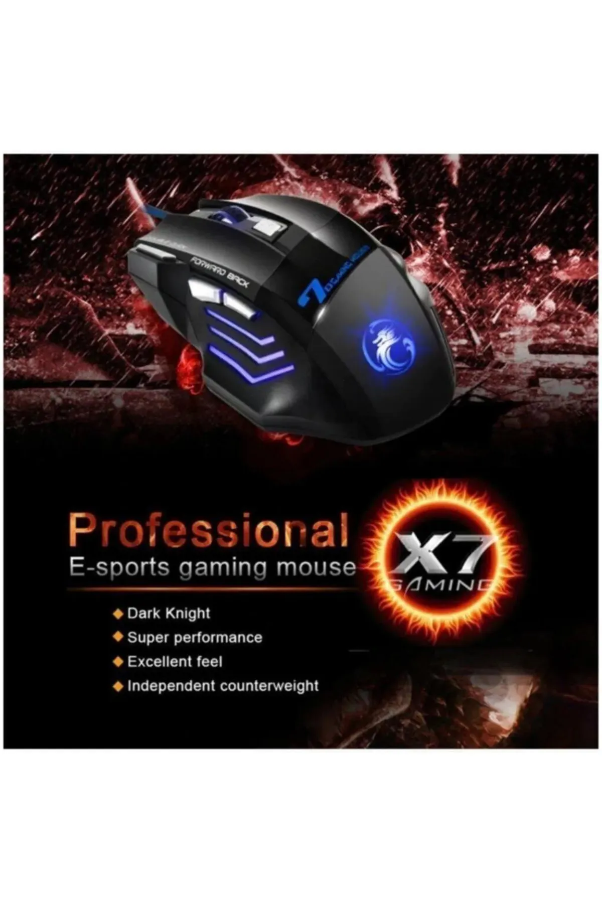 CROW'S TECH X7 Oyun Faresi Kablolu Usb Oyun 7 Düğme Ledli Gaming Mouse