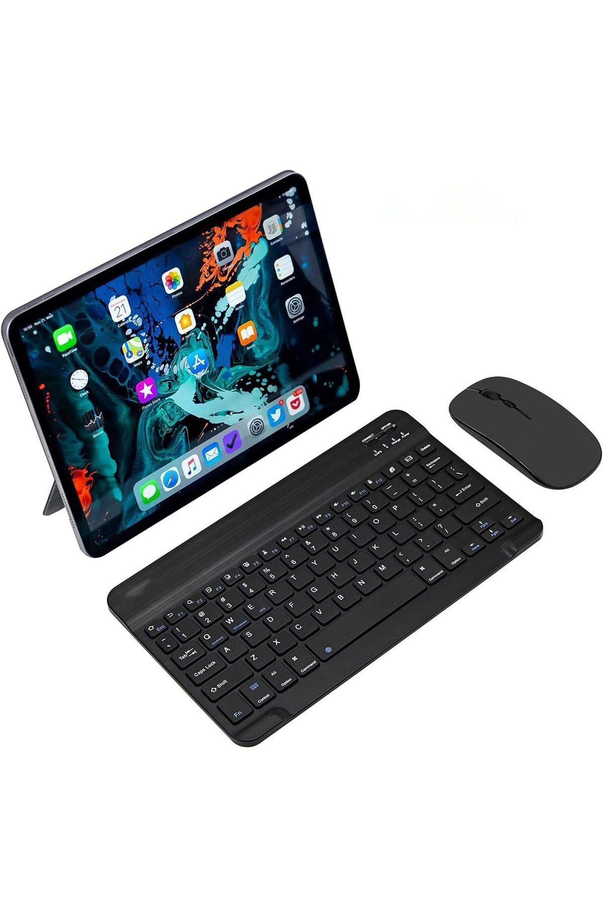 TURKTABLET Xiaomi Pad 6 Tablet Uyumlu Mini Slim Şarjlı Bluetooth Klavye ve Mouse Seti Siyah