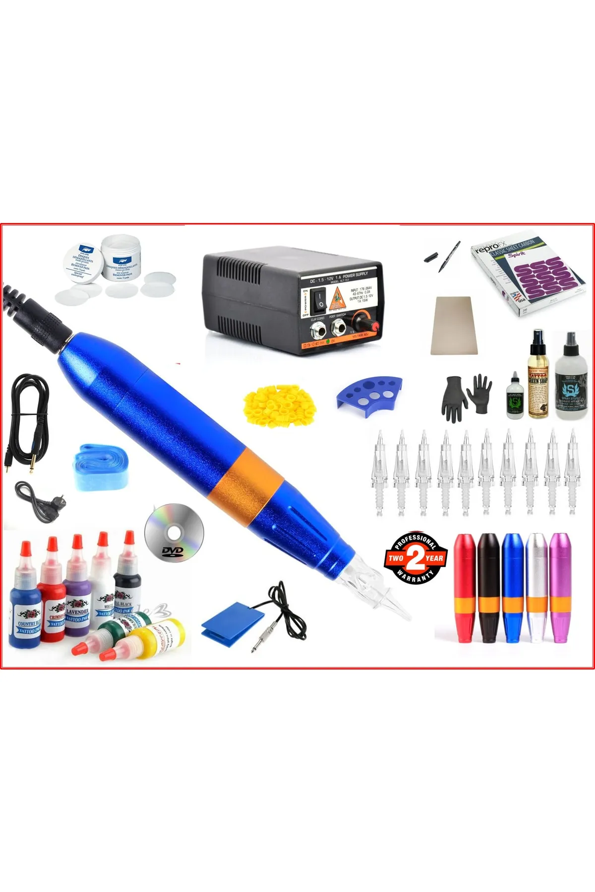 XLINETATTOO Xl-301c Hybrıd Çantalı Blue Tattoo Pen Dövme Makinası Seti - Swıss Motor