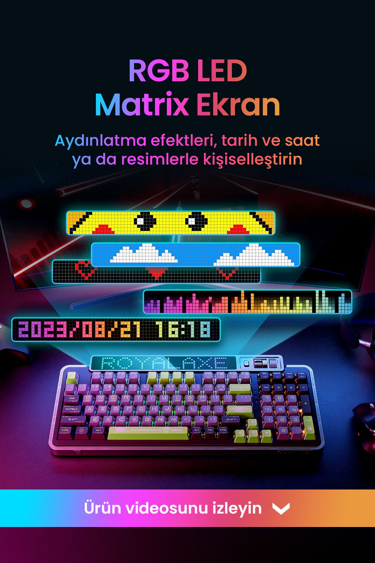 ROYALAXE Xl98 Pro Mekanik Oyuncu Klavyesi, Rgb Aydınlatma, Kablolu Ve Kablosuz Kullanım, Ingilizce Q