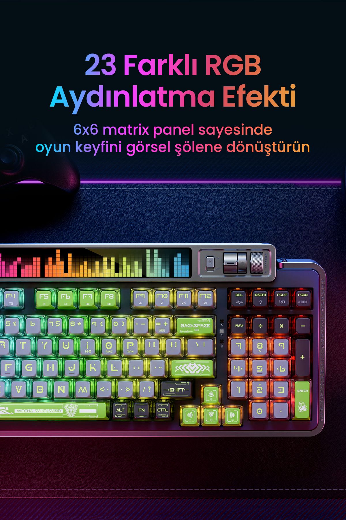 ROYALAXE Xl98 Pro Mekanik Oyuncu Klavyesi, Rgb Aydınlatma, Kablolu Ve Kablosuz Kullanım, Ingilizce Q