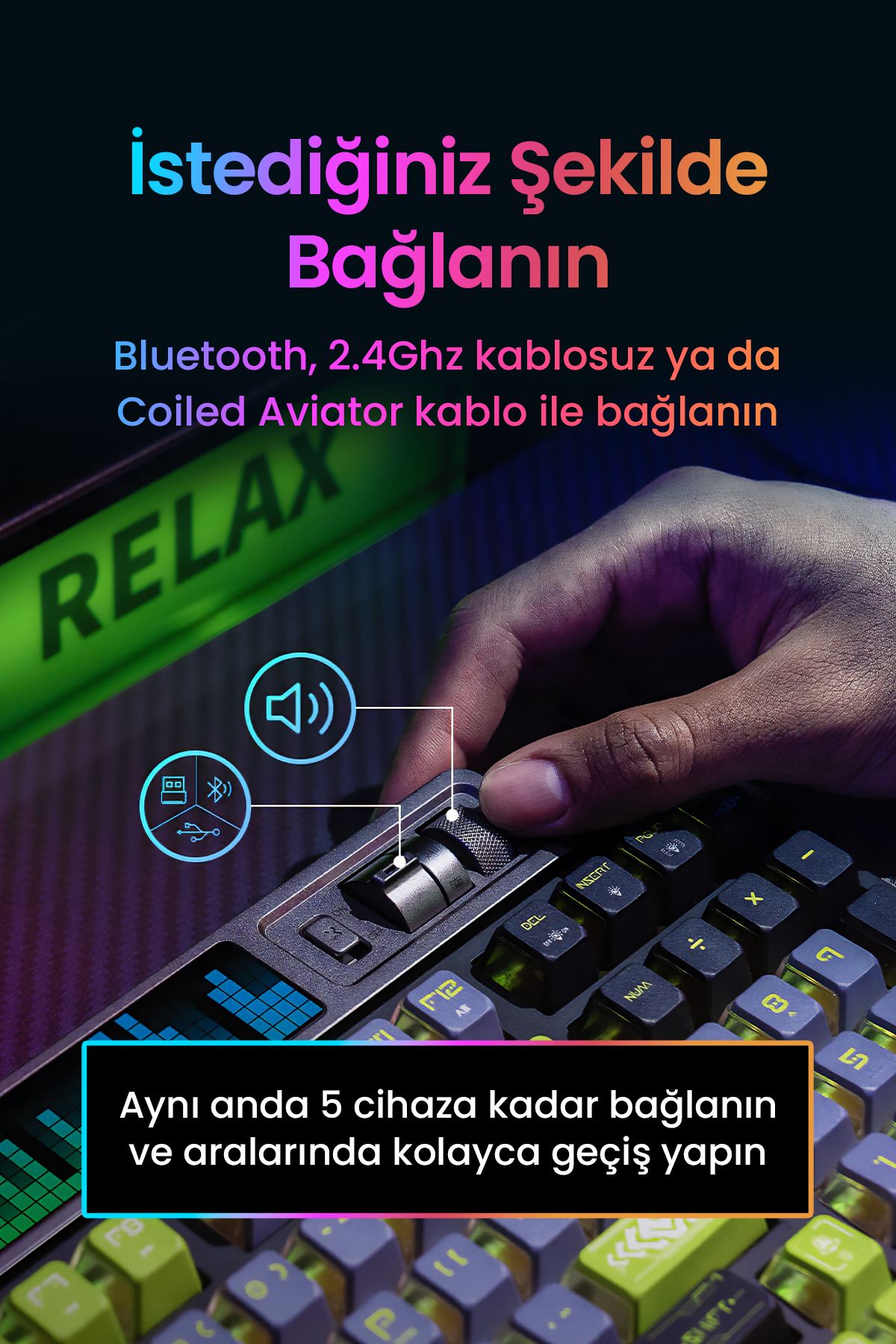 ROYALAXE Xl98 Pro Mekanik Oyuncu Klavyesi, Rgb Aydınlatma, Kablolu Ve Kablosuz Kullanım, Ingilizce Q