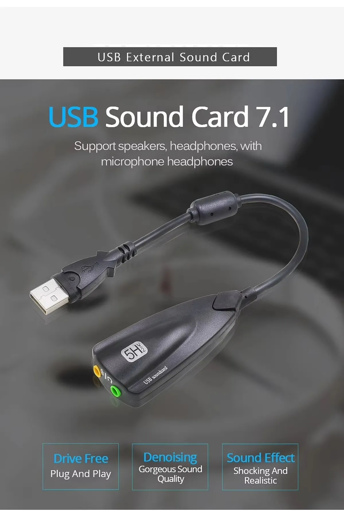 Derwell Yeni 2023 Kablolu Usb Ses Kartı 5hv2 Sound Tak Kullan Kulaklık Mikrofon Çıkışı Harici Ses Kartı