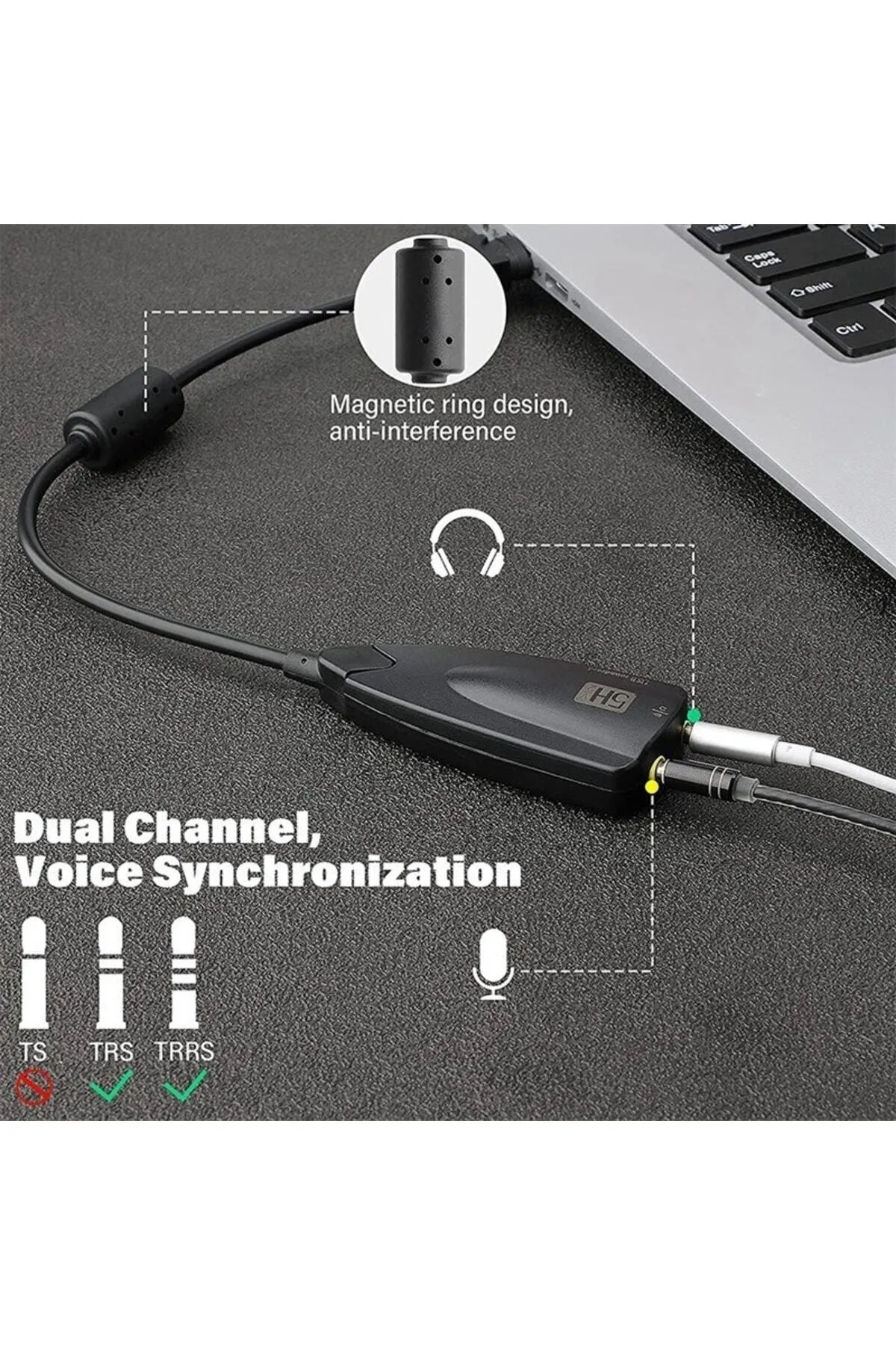 Derwell Yeni 2023 Kablolu Usb Ses Kartı 5hv2 Sound Tak Kullan Kulaklık Mikrofon Çıkışı Harici Ses Kartı