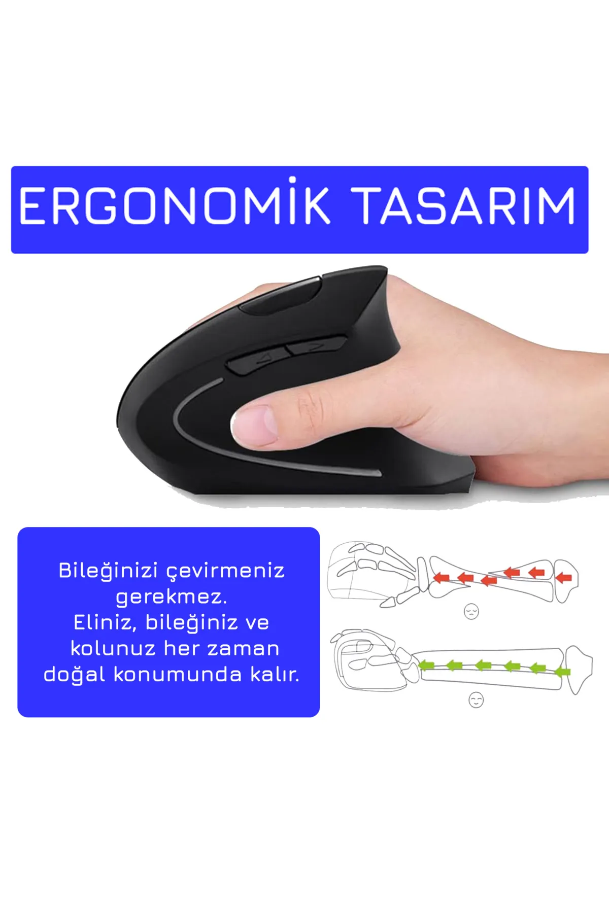 UpWay Yeni Nesil Kablosuz Ergonomik Dikey Mouse 800/1200/1600DPI