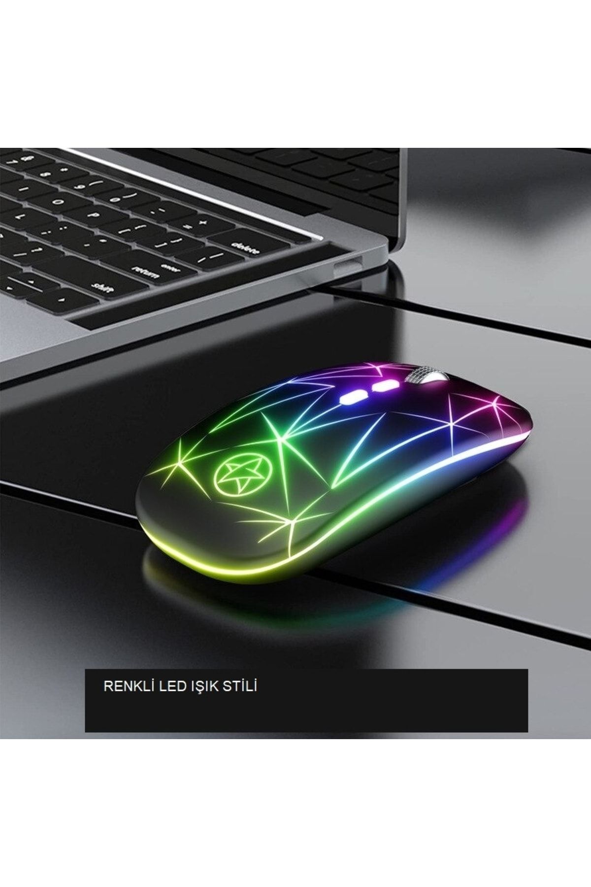 Genel Markalar Yenitech-şarjlı Kablosuz Optik Yedi Renkli Mouse Sessiz Bilgisayar Ergonomik Oyun Faresi Led Işıklı