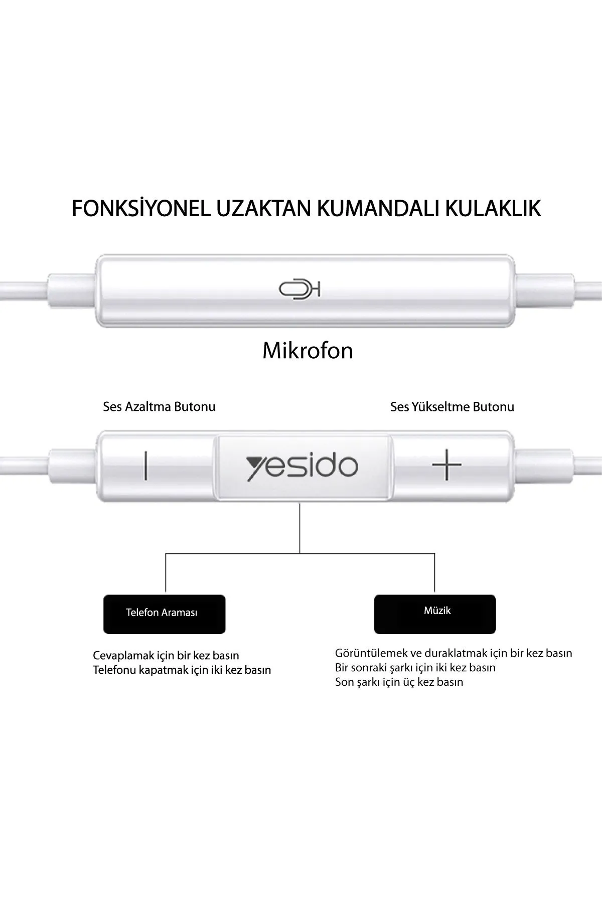 NewFace Yesido YH35 1.2M Yüksek Baslı Type-C Kablolu Kulaklık - Beyaz 374113