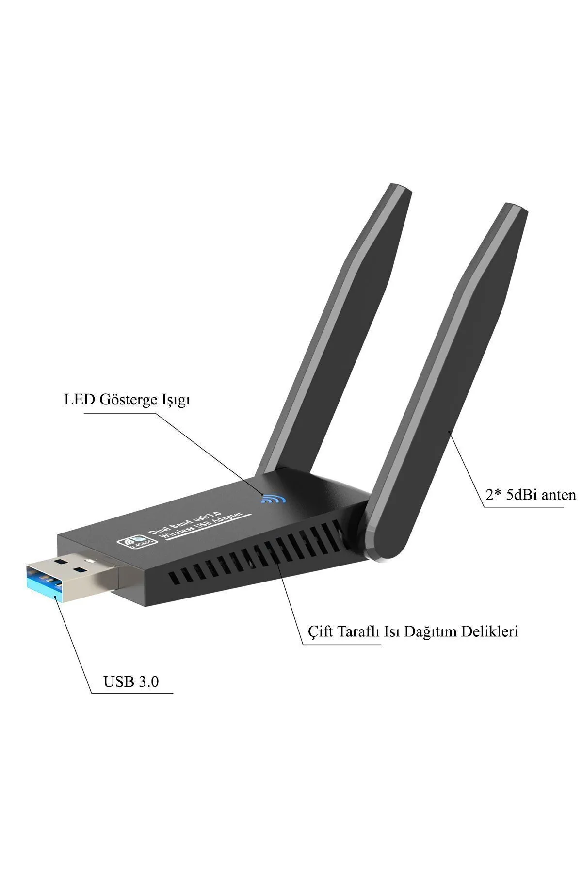 CONOCER Yüksek Kalite Çift Antenli Ac1300 Mbps Dual(ÇİFT) Bant Usb 3.0 Adaptör Kablosuz Usb Wifi Adaptörü