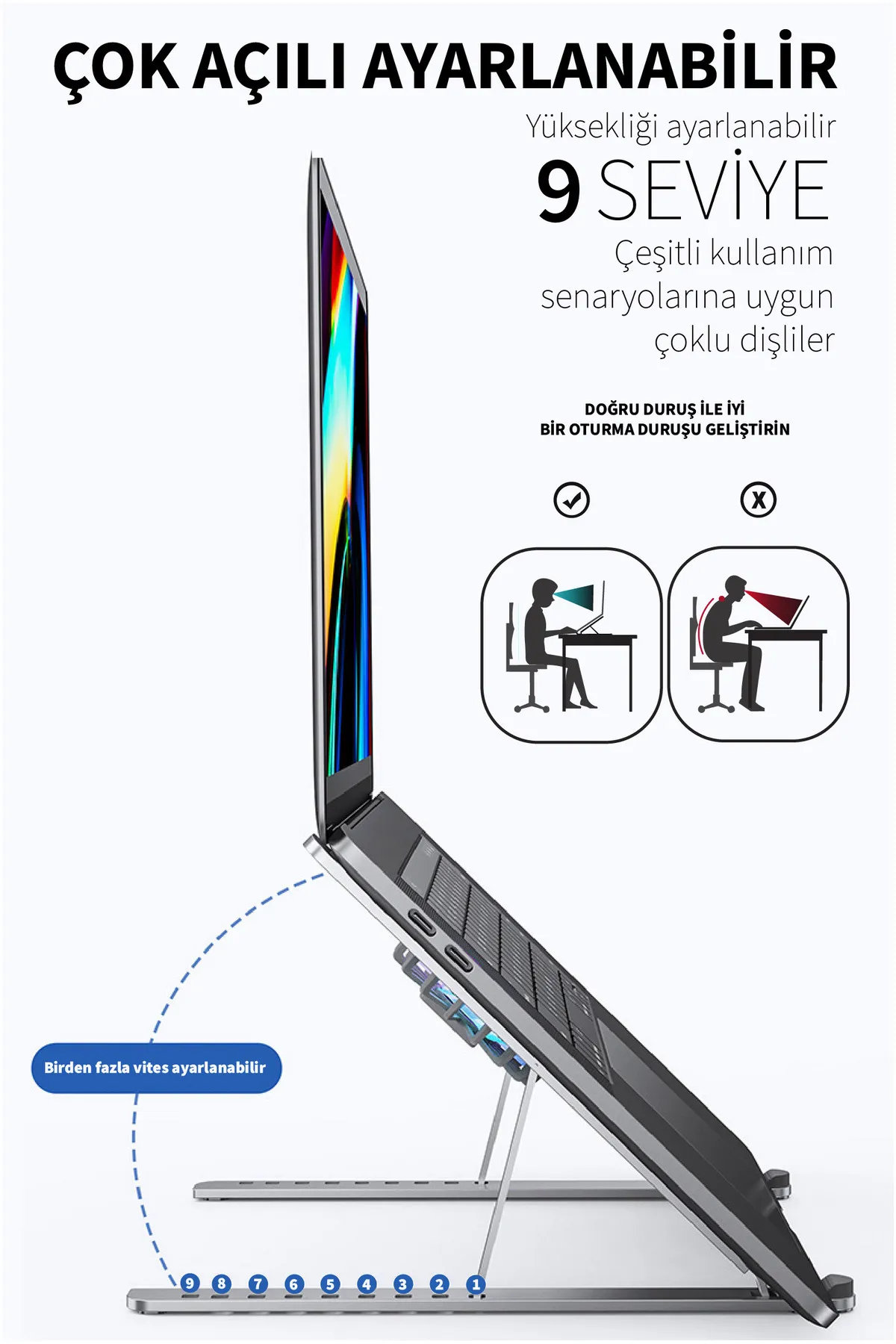 Miomi Yükseklik Ayarlı 9 Kademeli Notebook Laptop Soğutucu Stand