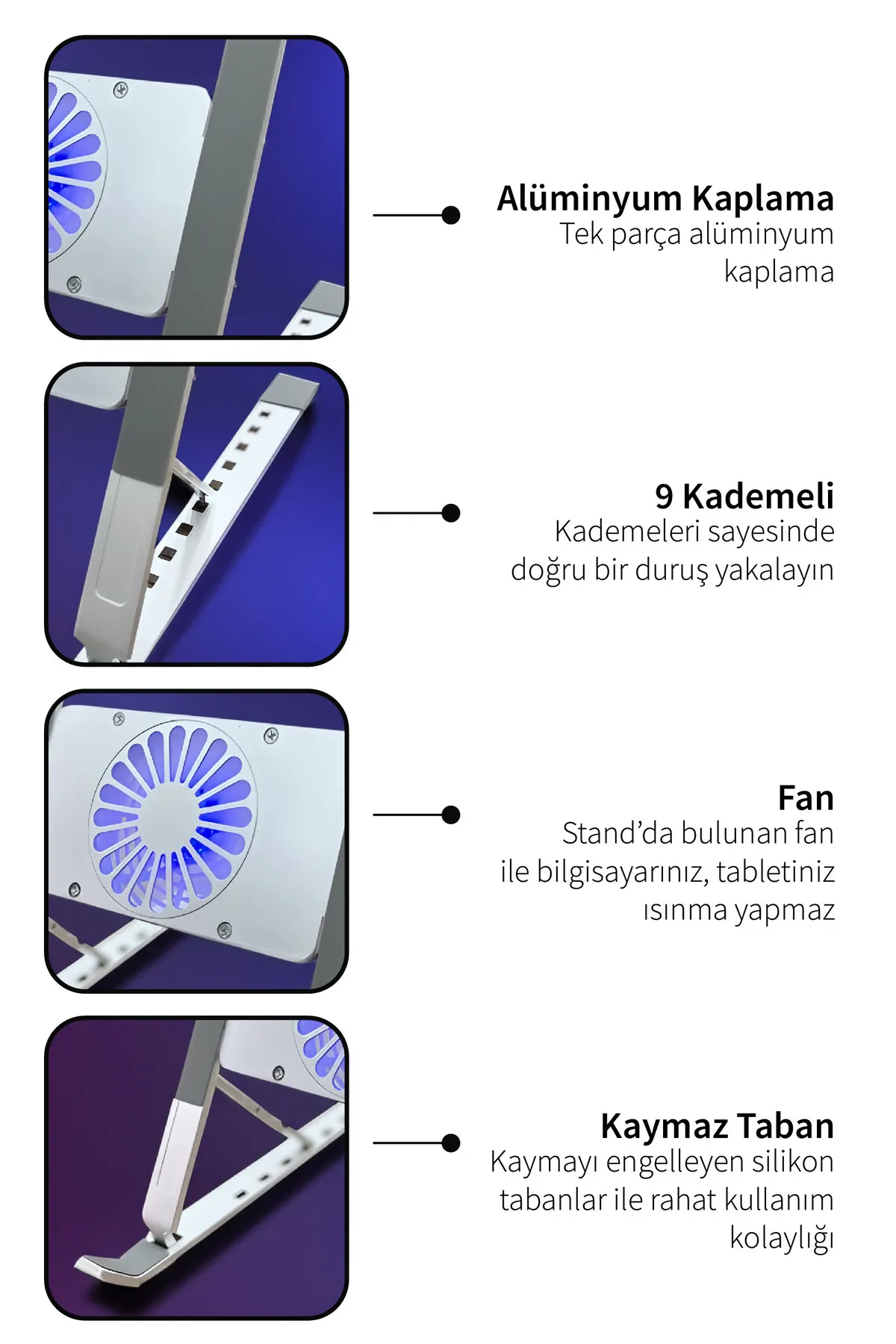 Miomi Yükseklik Ayarlı 9 Kademeli Notebook Laptop Soğutucu Stand