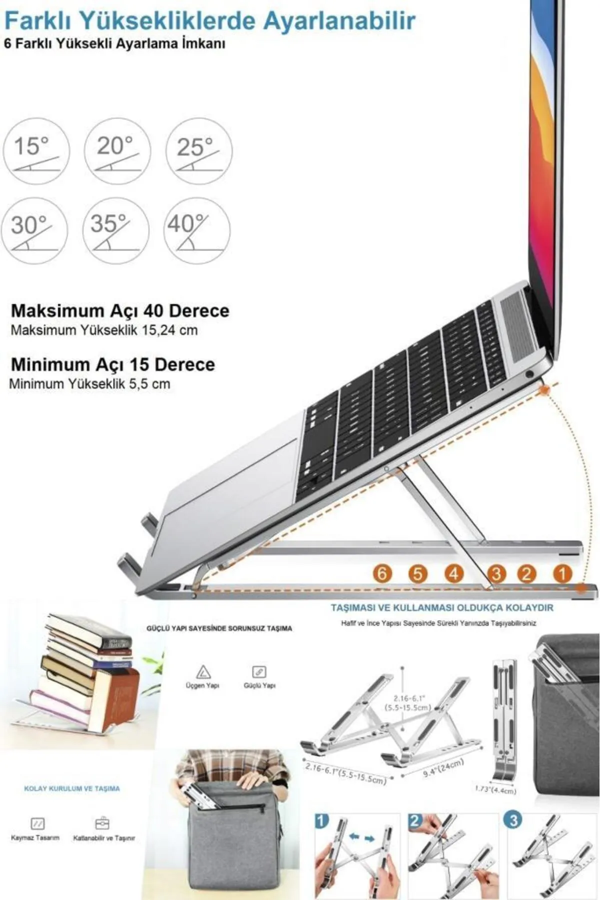 TUTYAKALA Yükseklik Ayarlı Dayanıklı Alüminyum Laptop Soğutucu Stant Kitap Okuma Tablet telefon Laptop Standı