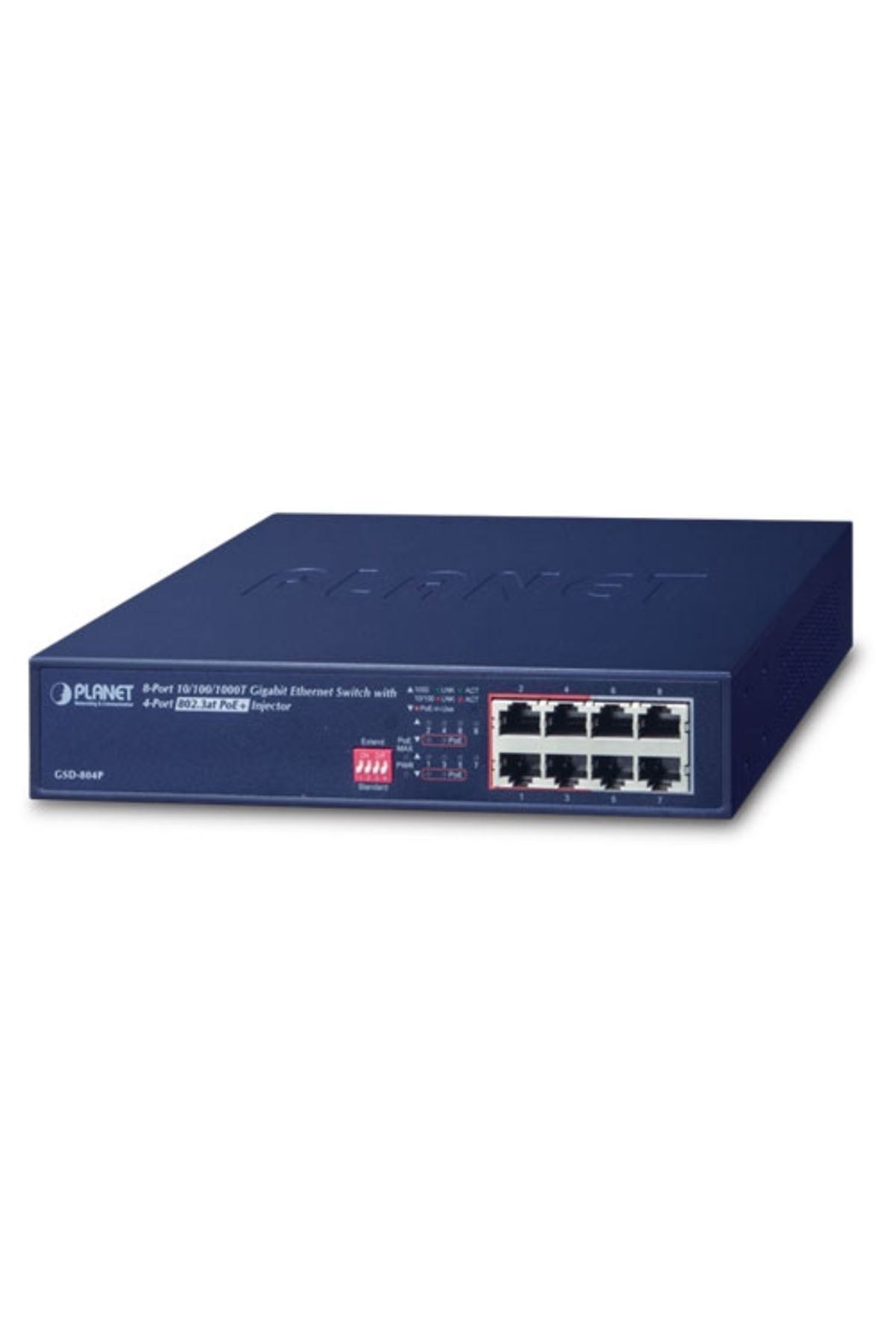 Planet Yönetilemeyen Switch (Unmanaged Switch)<br>4-Port 10/100/1000Base-T IEEE 802.3 at/af PoE+ (Por