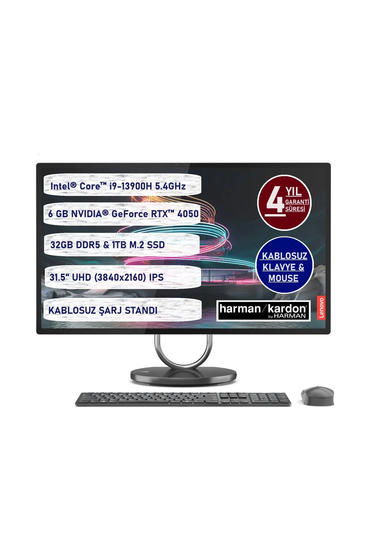 Lenovo Yoga AIO 9 32IRH8 Intel® Core™ I9-13900H 32GB 1TB RTX 4050 31.5" UHD All In One PC F0HJ0037TR