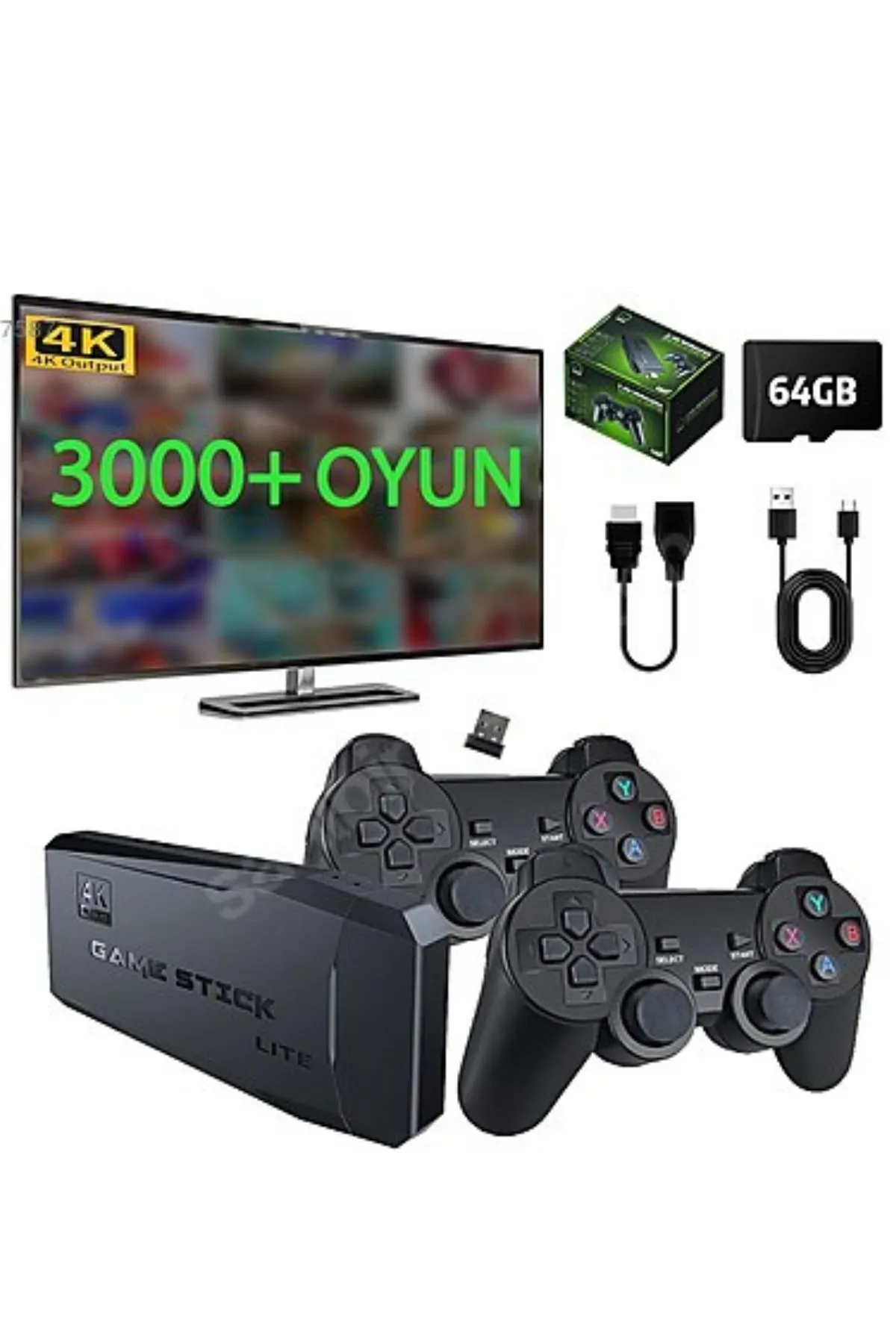 Wintoup Özel Kablosuz Çift Kol Oyun Konsolu 3500+ Oyun 4K Full HD TV Oyun Konsolu Game Stick Konsol