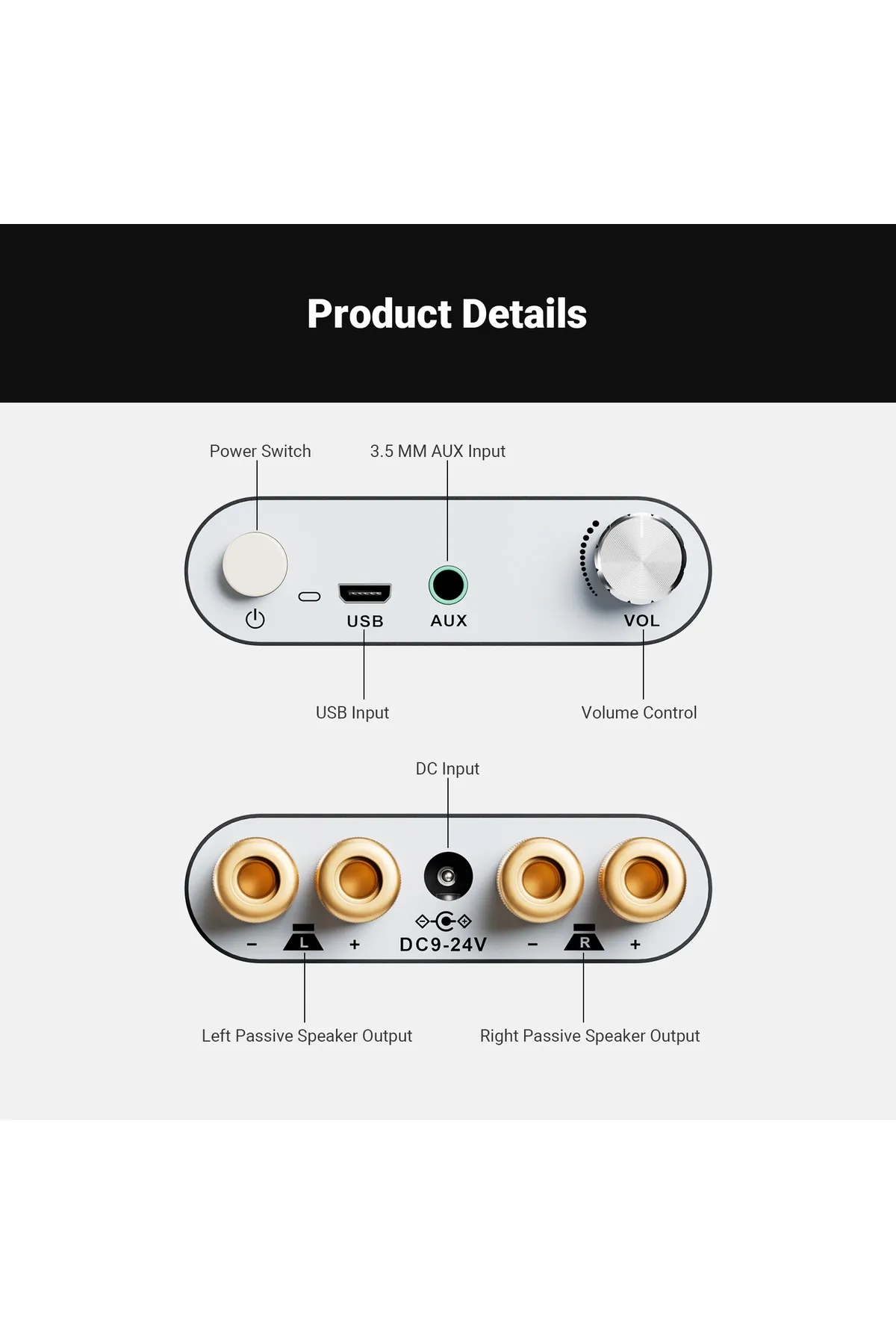 Fosi Audio ZK-1002D Bluetooth 5.0 Amplifikatör,Mini-2 Kanallı Yüksek Çözünürlüklü Amplifikatör 100W